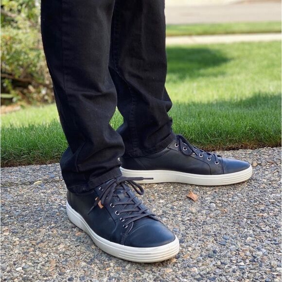 Ecco Soft 7 Brown Leather Low Top Lace Up Extra Width Sneaker Casual Shoe Sz 46 - Picture 1 of 13